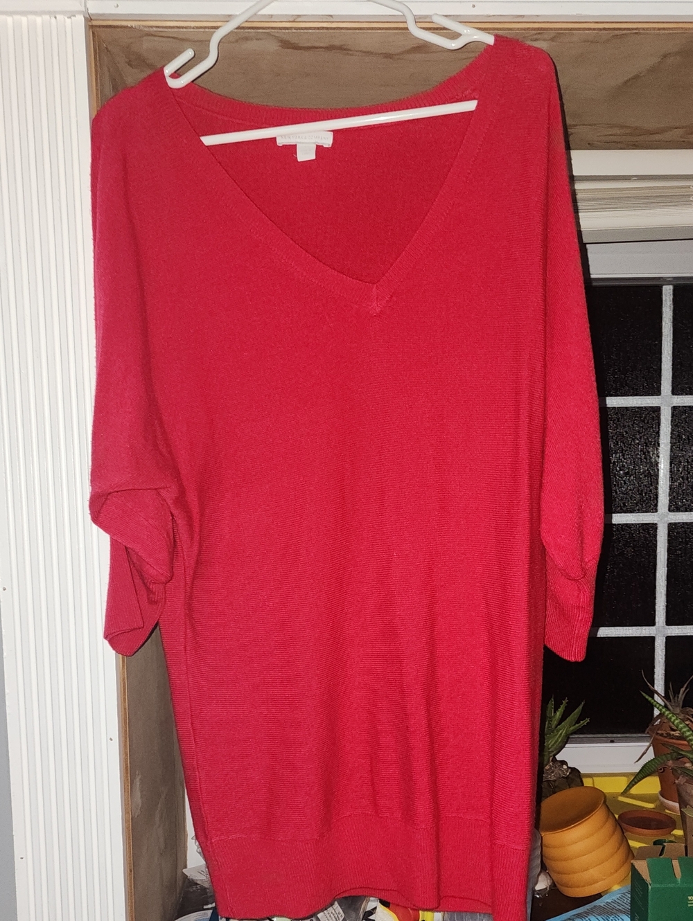 New York & Company Red V-Neck Sweater